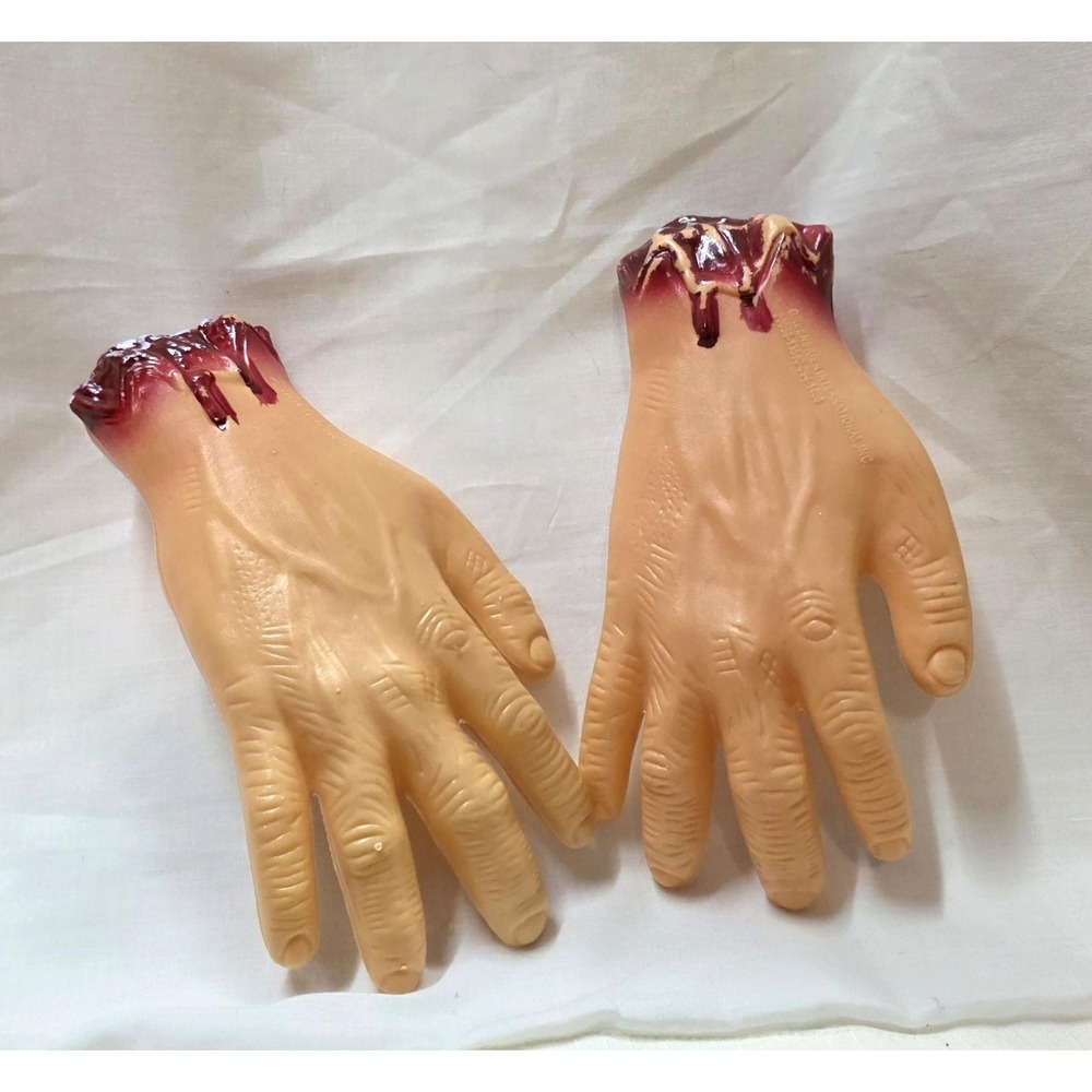 Vintage Greenbrier Halloween Severed Hands Prop Pair Bloody Plastic Horror Decor